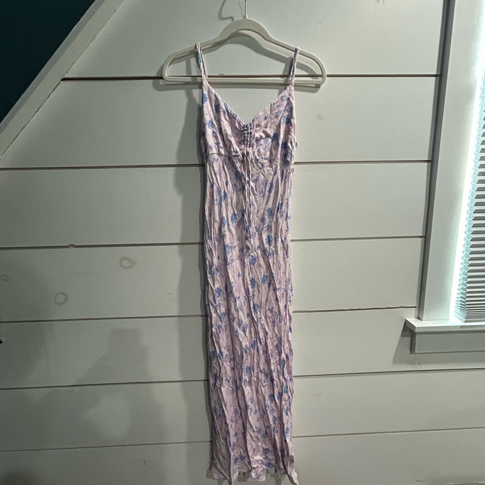 Floral Pink and Blue Spaghetti Strap Dress